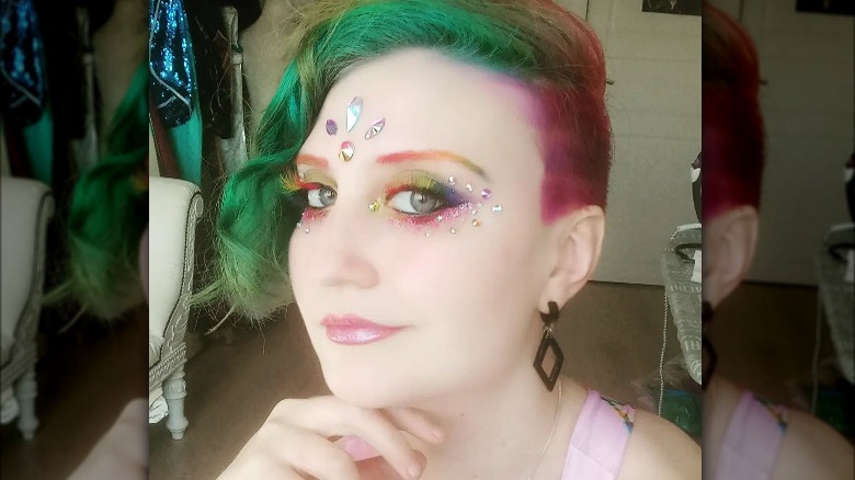 Vivid rainbow eyeshadow with jewels