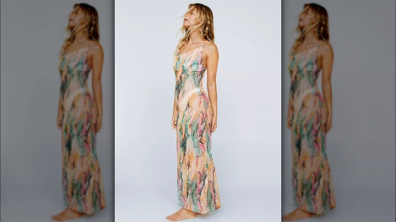 Nasty Gal model wears marble beach coverup