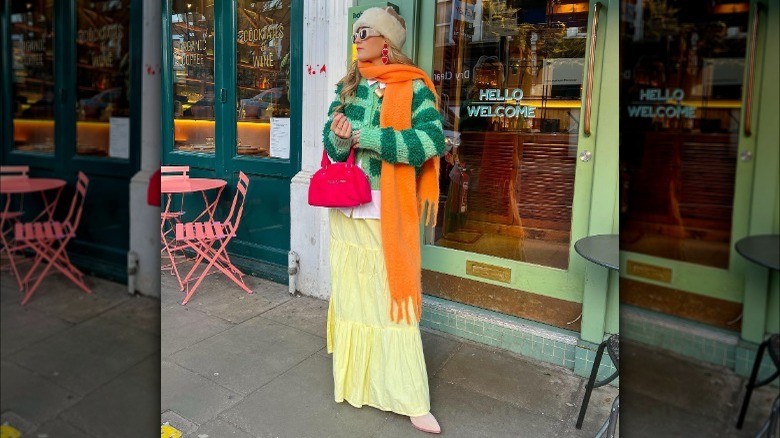 woman in colorful winter layers