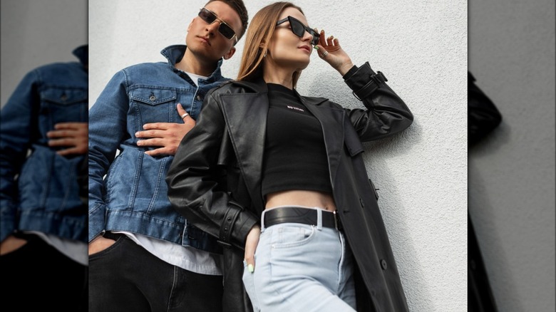 Couple in denim and leather