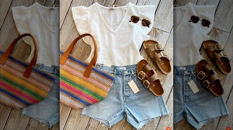 Summer outfit with jean shorts and Birkenstocks