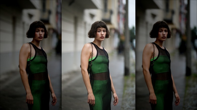 mesh dress, green tube top