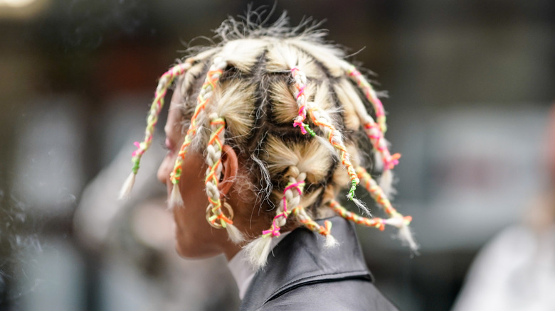 Small braids with neon ribbons