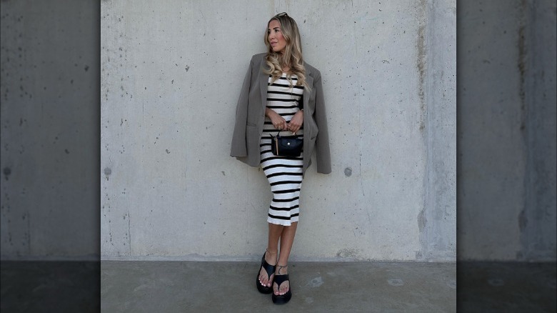 woman in striped dress