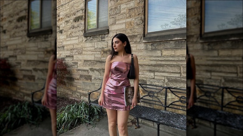 woman wearing metallic dress