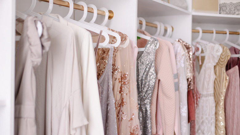 Clothes hanging on a shop rack