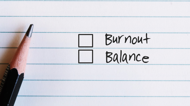 burnout/balance checklist with pencil