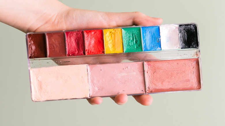 Person holding makeup color correcting palette