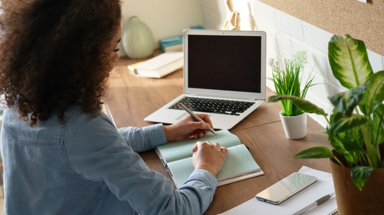 Woman working on laptop