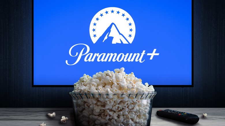 Paramount+ onscreen with bowl of popcorn