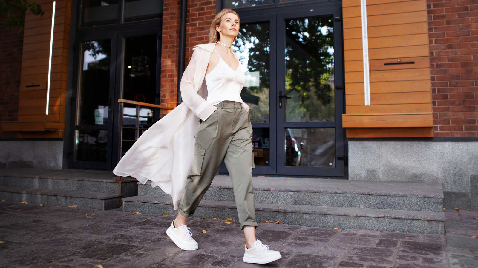 Springtime outfit - cargo pants x white blouse — Dress Up And Move