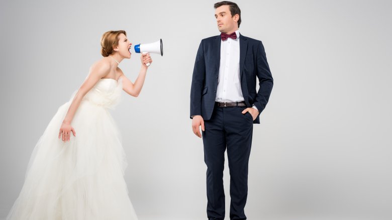 Bride screaming at groom through a megaphone