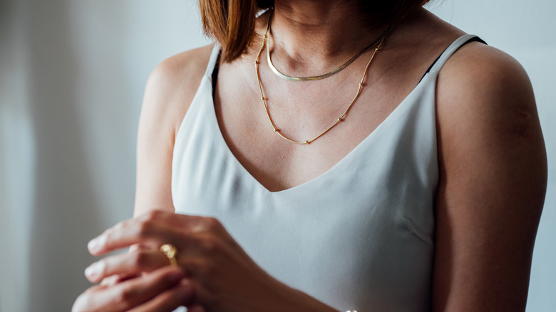 Woman wearing necklaces