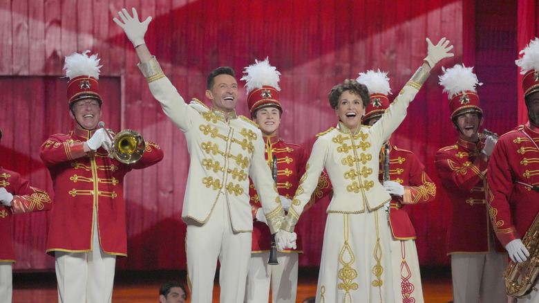 Hugh Jackman and Sutton Foster performing in "The Music Man"