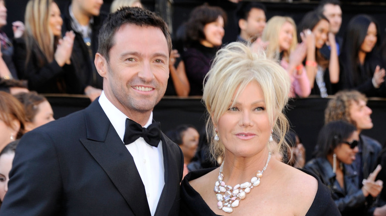 Hugh Jackman smiling with Deborra-Lee Furness