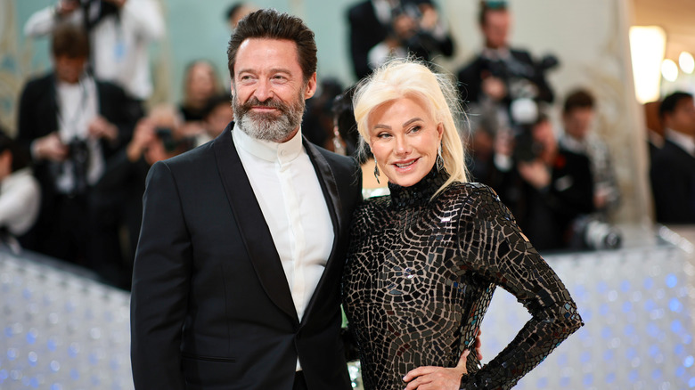 Deborra-lee Furness and Hugh Jackman smiling