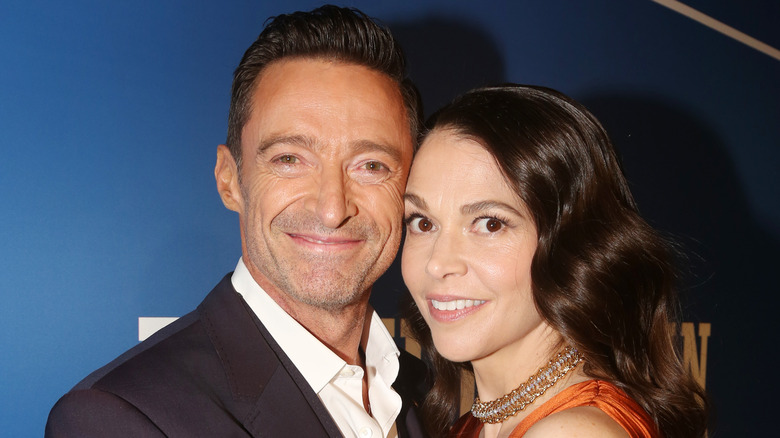 Hugh Jackman and Sutton Foster smiling