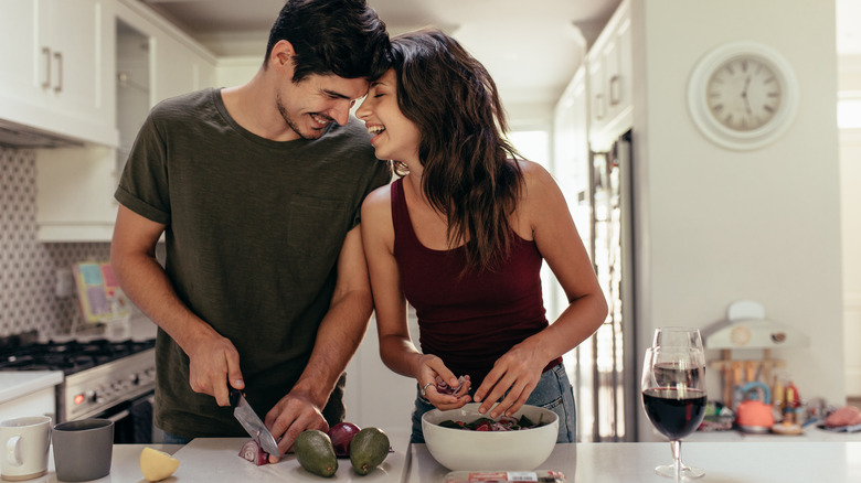 Couple cooking together