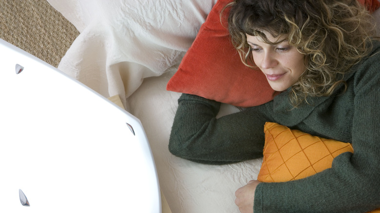 Woman doing light therapy