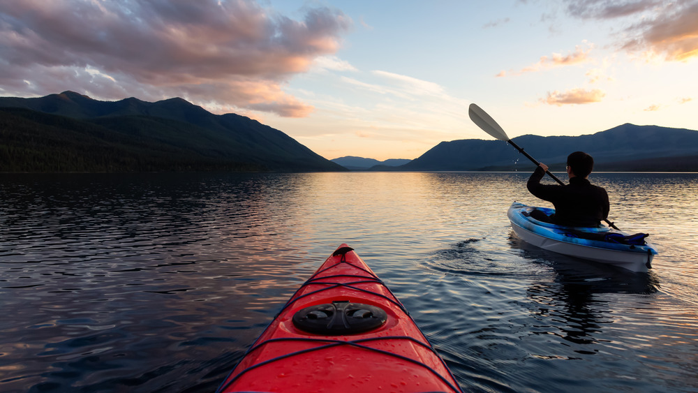 Kayaking in Montana at sunrise