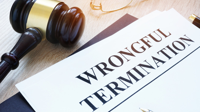 Gavel and paper that says wrongful termination