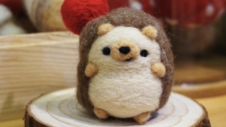 Adorable brown felt hedgehog