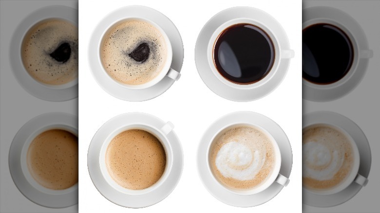 Four cups of coffee photographed from above