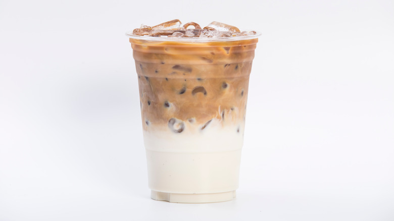 Iced coffee against a white backdrop 