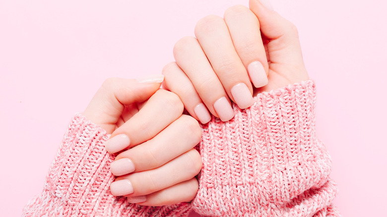 Pink pastel nail manicure