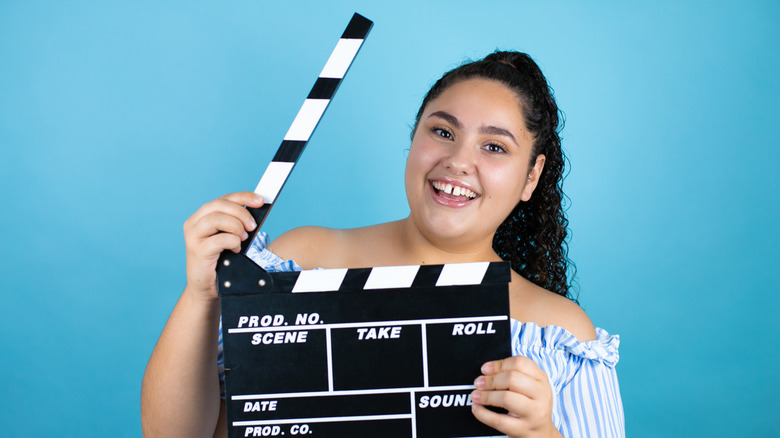 Woman working in film