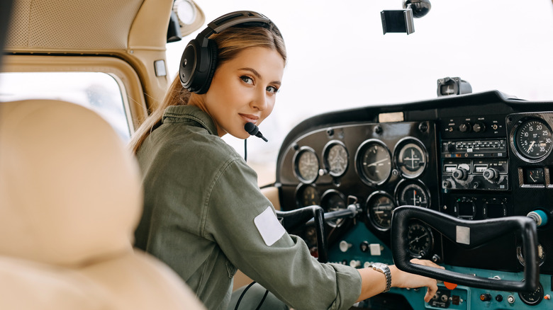 Woman piloting a private airplane