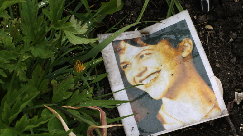 a photo of Sylvia Plath on her gravestone 