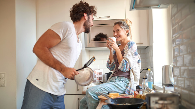 Couple cooking  at home