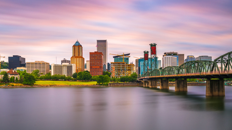 Skyline at dusk on the Willamette River