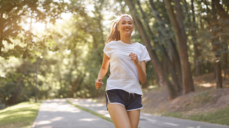 Smiling woman on walk