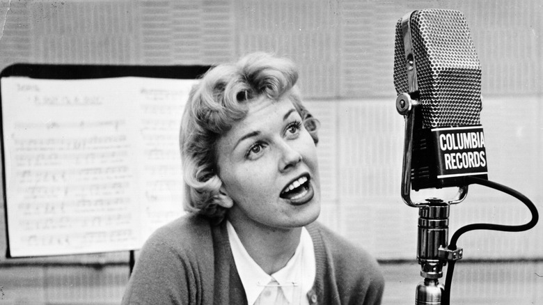 Doris Day recording a song 