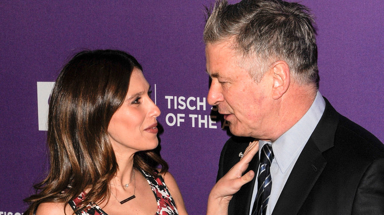 Alec Baldwin and Hilaria Baldwin look at each other