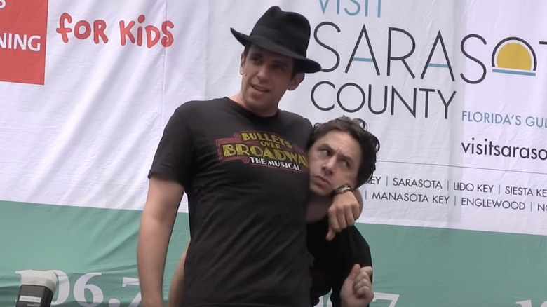 Nick Cordero and Zach Braff performing Bullets Over Broadway