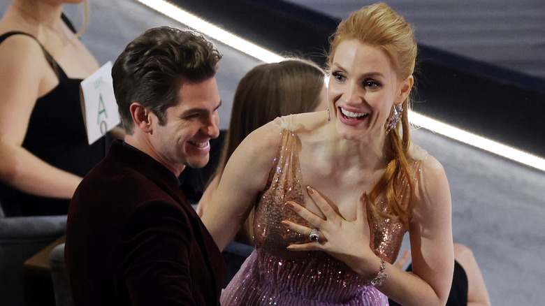 Andrew Garfield and Jessica Chastain at awards event