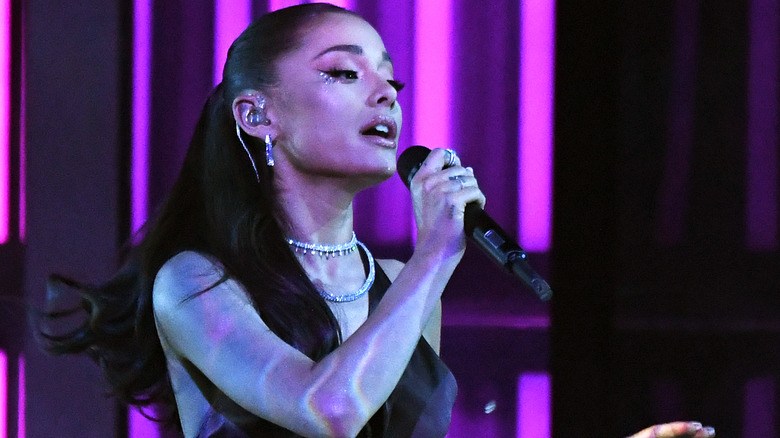 Ariana Grande performing at the 2021 iHeartRadio Music Awards