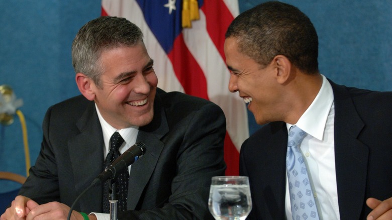 George Clooney Barack Obama laughing