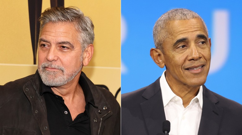 George Clooney Barack Obama smiling