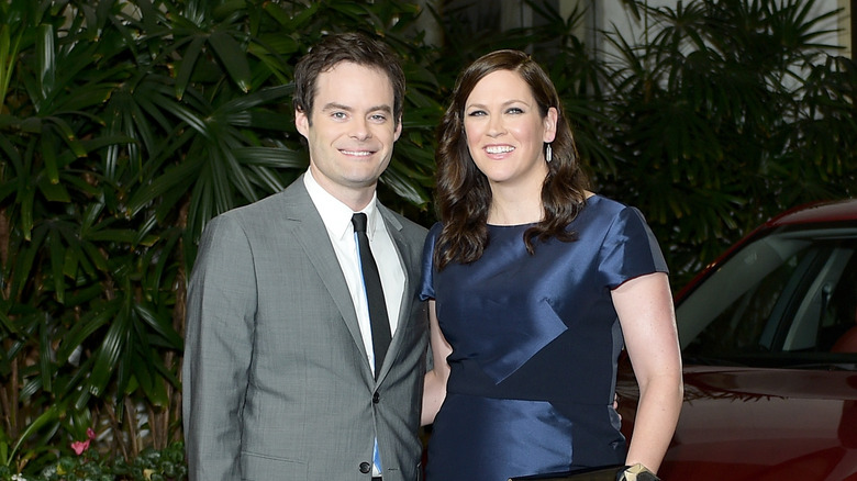 Bill Hader and ex-wife Maggie Carey posing