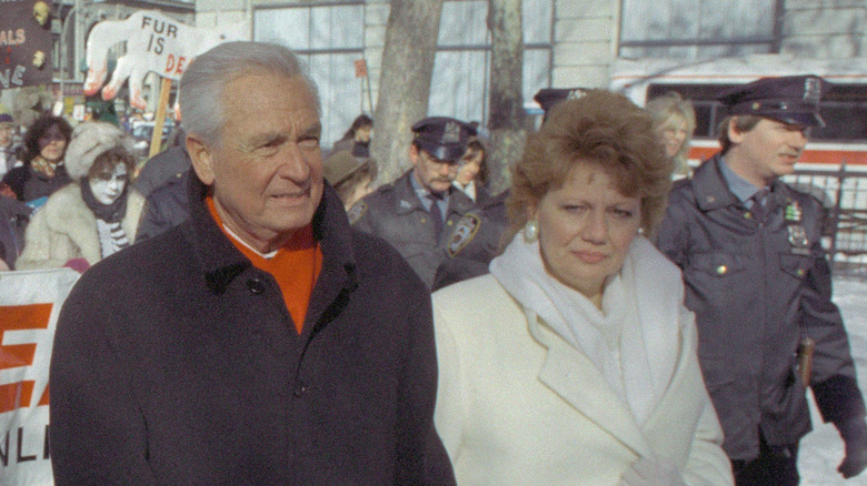 Bob Barker and Nancy Burnet attend animal rights protest