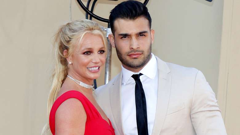 Britney Spears posing with boyfriend Sam Asghari