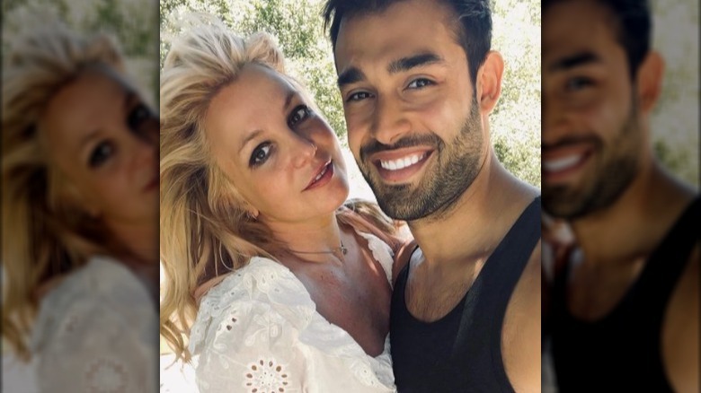 Britney Spears and Sam Asghari, smiling