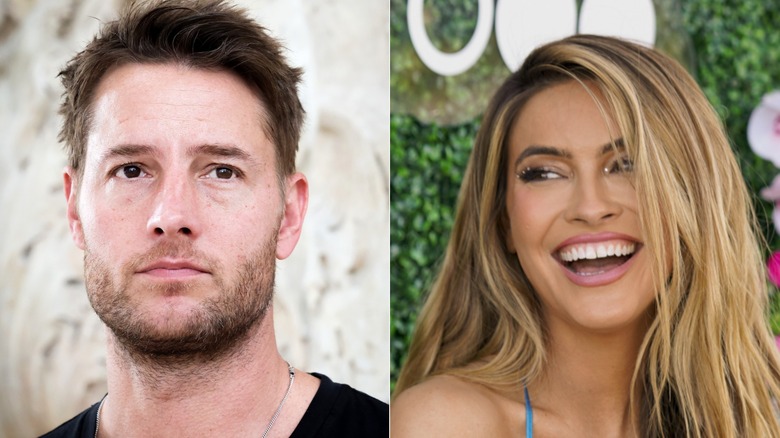 Justin Hartley and a laughing Chrishell Stause