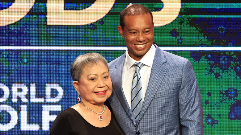 Kultida Woods and Tiger Woods during the 2022 World Golf Hall of Fame Induction