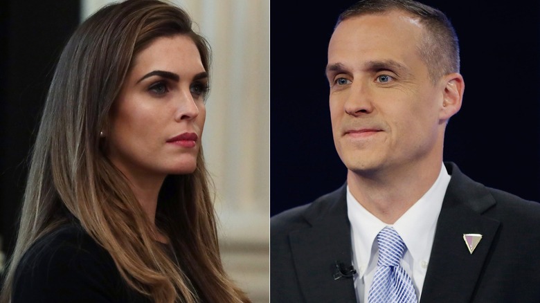 Left: Hope Hicks looking to the left, Right: Corey Lewandowski looking to the right