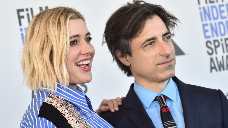 Greta Gerwig rests hand on Noah Baumbach's shoulder